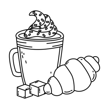 Buzlu kahve bardağı ve ekmek vektör tasarımı