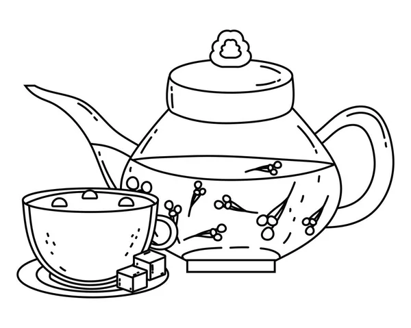 İzole çaydanlık ve fincan tasarımı — Stok Vektör