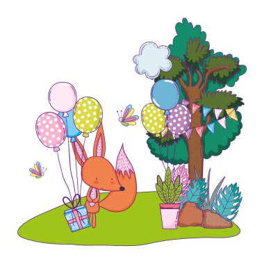 manzara balonlar helyum ile sevimli ve küçük tilki