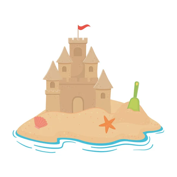 Sand castle in the beach design — Stock Vector