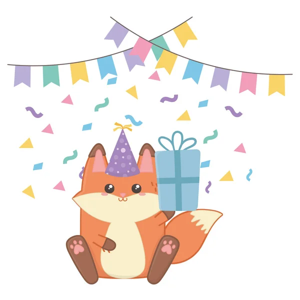 Kawaii Fox en gelukkige verjaardag ontwerp — Stockvector