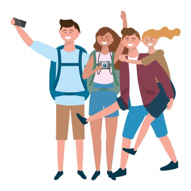 Çanta tasarımı ile turist erkek ve kızlar