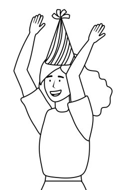 Parti şapka tasarımı ile kadın karikatür