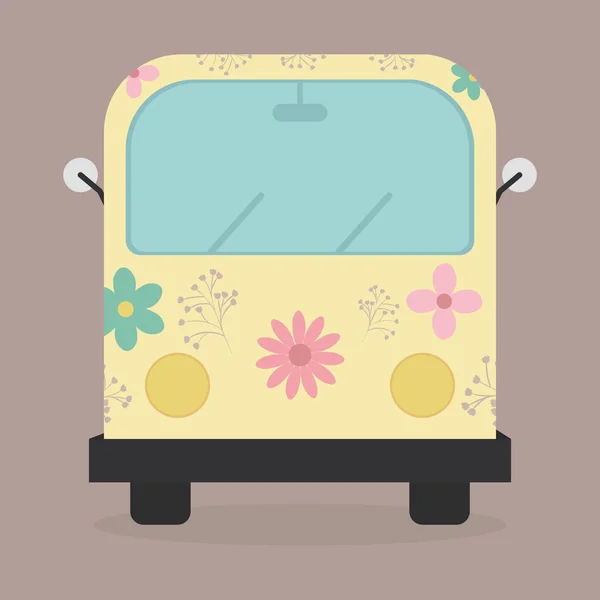 Hippie van with floral print icon — Stock Vector