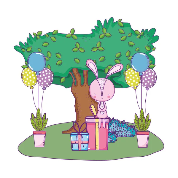 manzara balonlar helyum ile sevimli küçük tavşan