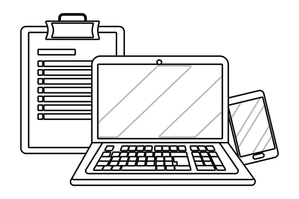 Laptop com checklist em preto e branco —  Vetores de Stock