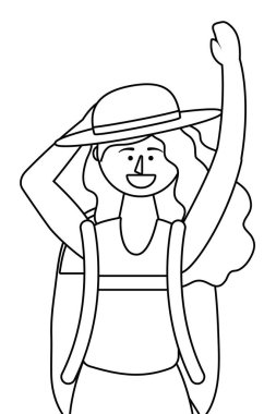 Çanta tasarımı ile turist kız karikatür