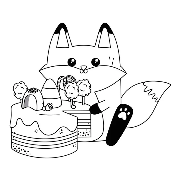 Kawaii av Fox tecknad med Cake Design — Stock vektor