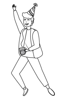 Parti şapka tasarımı ile adam karikatür