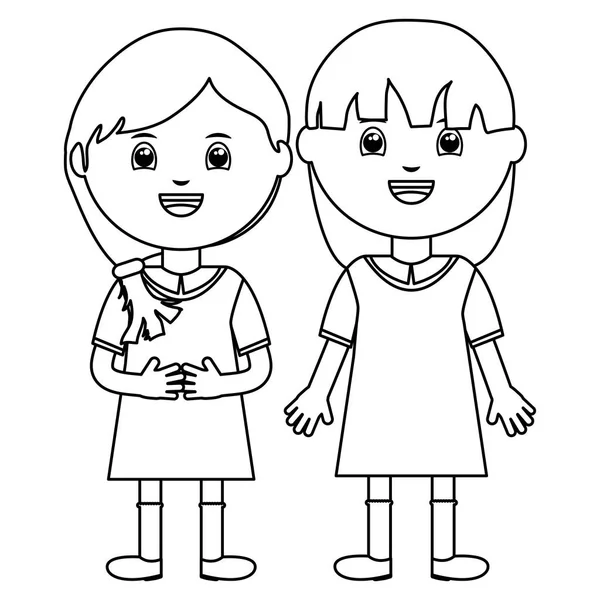 Lindo poco estudiantes niñas personajes — Vector de stock