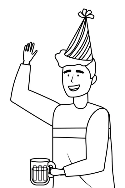 Homme dessin animé avec chapeau de fête design — Image vectorielle