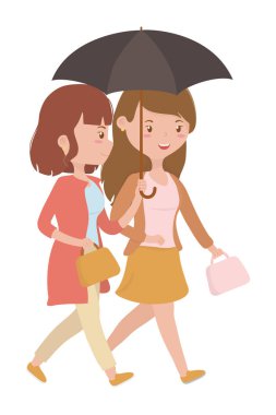 Şemsiye tasarımı ile kadın karikatürler