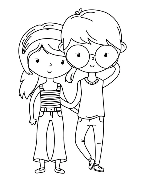 Adolescente niño y niña diseño de dibujos animados — Vector de stock