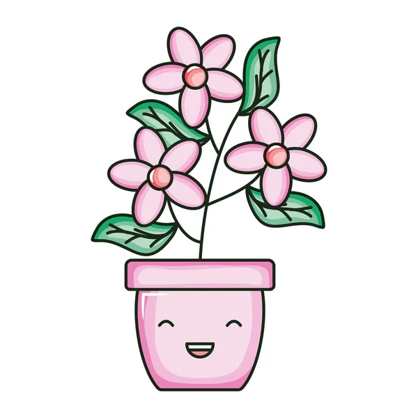 Virágok kert kerámia pot Kawaii karakter — Stock Vector