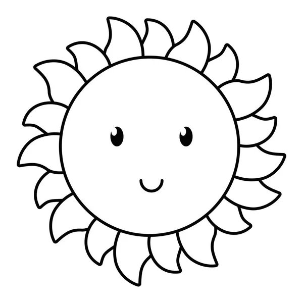 Sol sorrindo desenhos animados em preto e branco —  Vetores de Stock