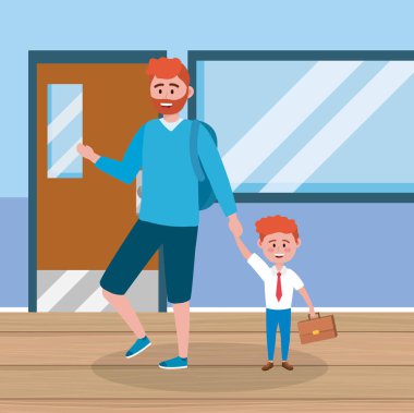 onun erkek öğrenci ve bavul ve sınıf ile anne