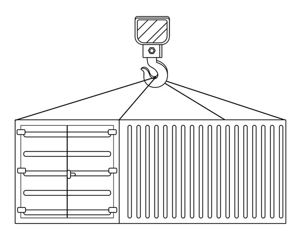 货物集装箱悬挂在黑色和白色的起重机钩上 — 图库矢量图片