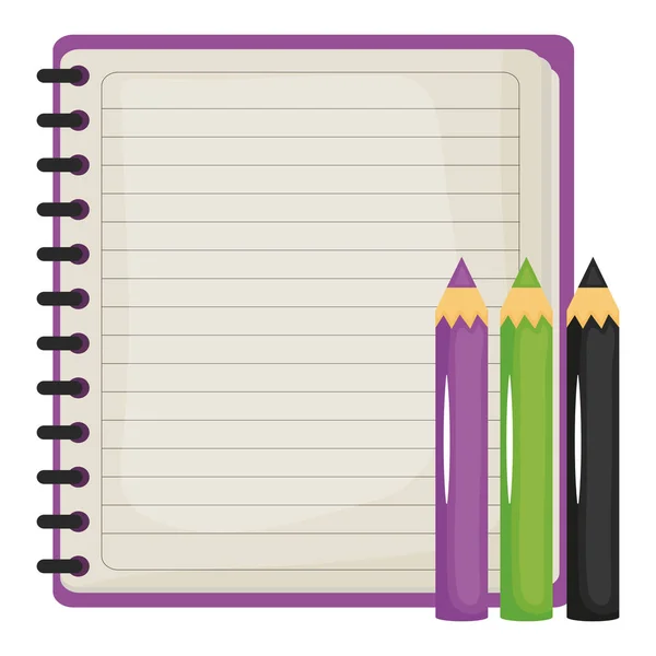 色鉛筆のノートブック学校用品 — ストックベクタ