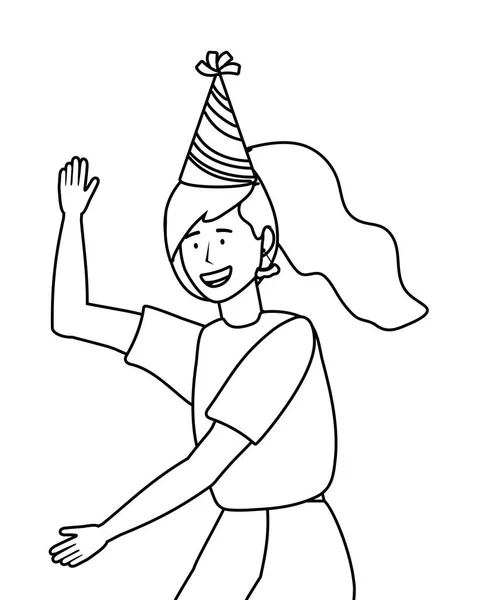 Parti şapka tasarımı ile kadın karikatür — Stok Vektör