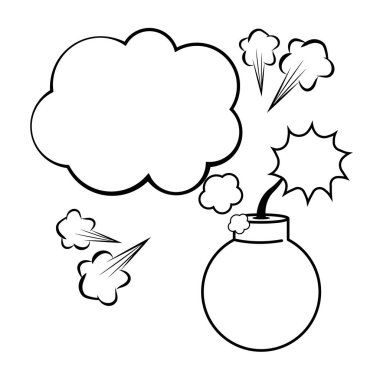 Siyah ve beyaz pop sanat patlayıcı bomba karikatür