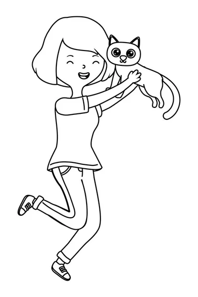 Chica con diseño de dibujos animados gato — Archivo Imágenes Vectoriales