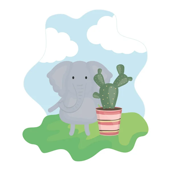 Słodkie słoń z egzotycznego kaktusów w garnku ceramicznym — Wektor stockowy