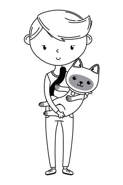 Chłopiec z kot Cartoon Design — Wektor stockowy