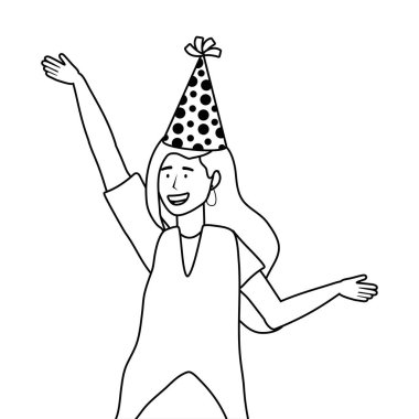 Parti şapka tasarımı ile kadın karikatür