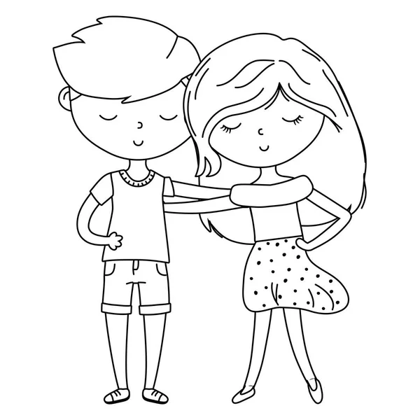 Adolescente menino e menina desenho animado — Vetor de Stock