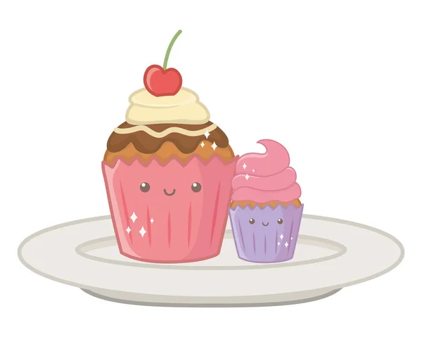 Cupcake tatlı karikatür tasarım vector Illustrator — Stok Vektör