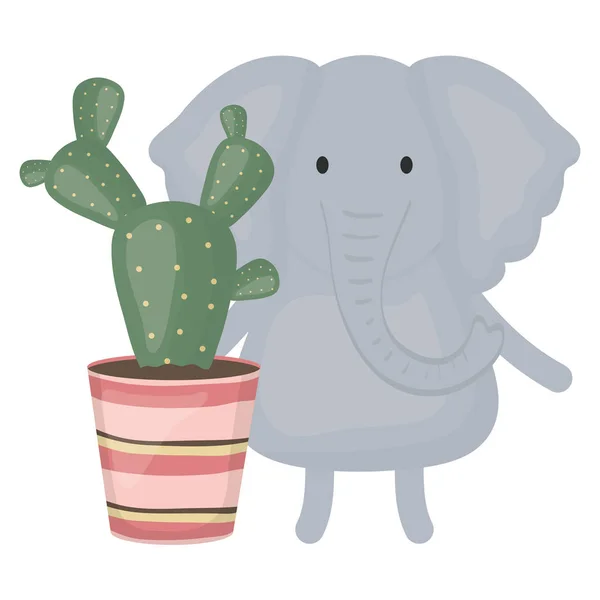 Słodkie słoń z egzotycznego kaktusów w garnku ceramicznym — Wektor stockowy