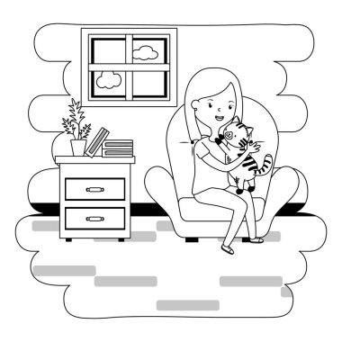 Kedi karikatür tasarımı ile kız