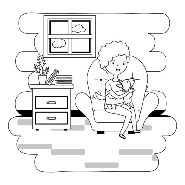 Köpek karikatür tasarımı ile kız