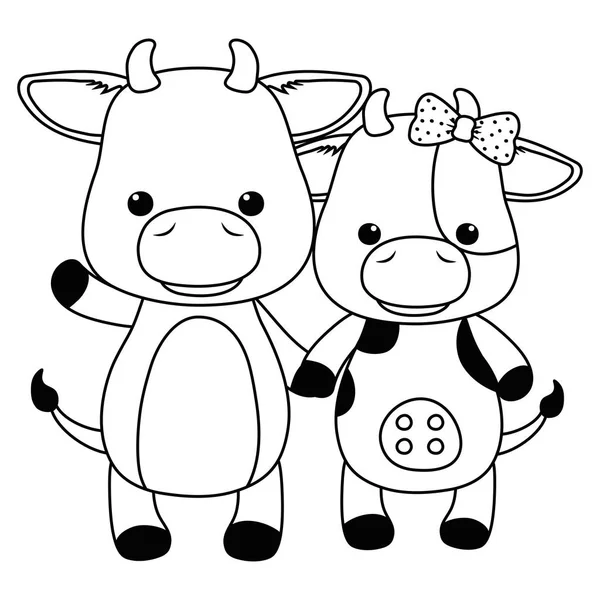 Couple of bull and cow cartoon design — Stock Vector