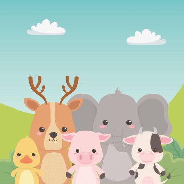Ren geyiği fil ördek domuz ve sığır tasarımı