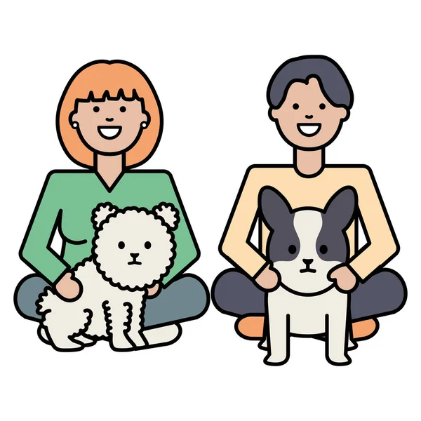 Young couple with dogs adorables mascots — Stock Vector