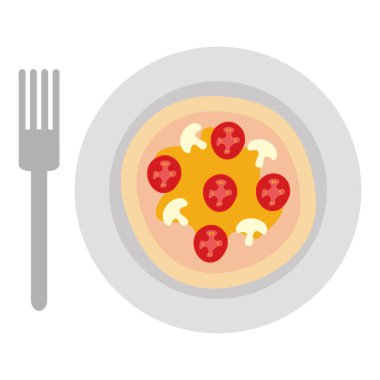 lezzetli İtalyan Pizza ve çatal ile çanak