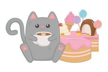 Kek tasarımı ile kedi karikatür Kawaii