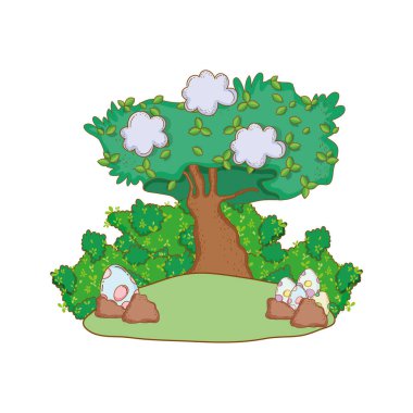 ağaç manzara ile dinozor yumurtaları