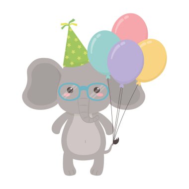 Mutlu Doğum günü simgesi tasarımı ile fil karikatür