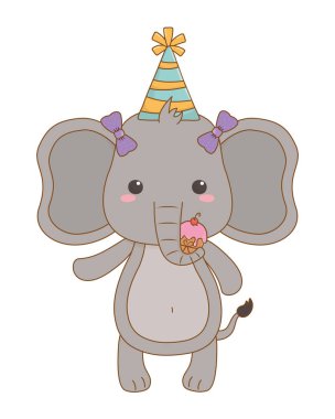 Mutlu Doğum günü simgesi tasarımı ile fil karikatür