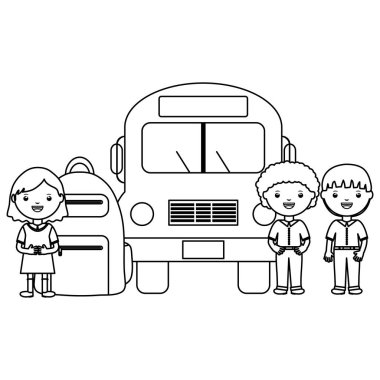 otobüs ile sevimli küçük öğrenciler grup