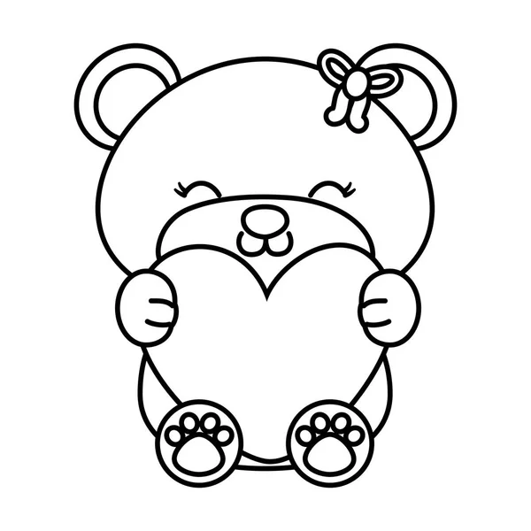 Toy Bear kramar ett hjärta svart och vitt — Stock vektor