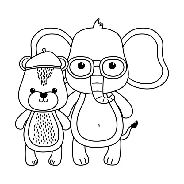 Conception de dessin animé éléphant et ours — Image vectorielle
