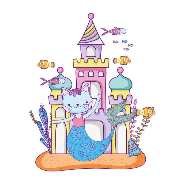 Linda sirvienta con castillo bajo el mar — Vector de stock