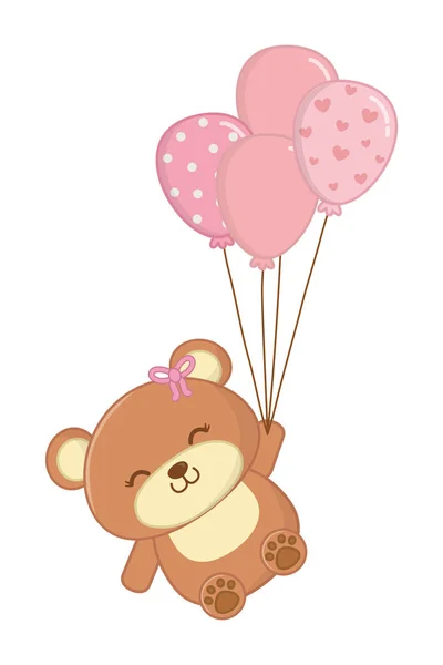 Urso de brinquedo com balões ilustração vetorial — Vetor de Stock