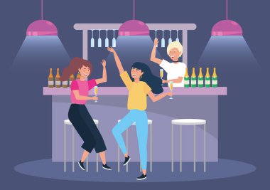 şampanya şişeleri ile olay sevimli kadınlar