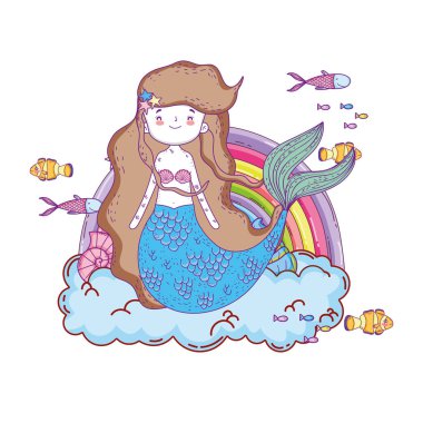 bulutlar ve rainbow ile şirin deniz kızı