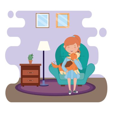 Köpek karikatür tasarımı ile kız