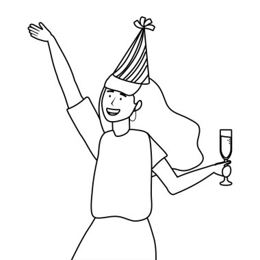 Parti şapka tasarımı ile kadın karikatür